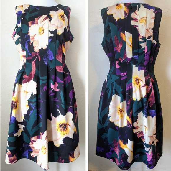 Vince Camuto Ponte A-line Floral Dress Black Print - Picture 1 of 8